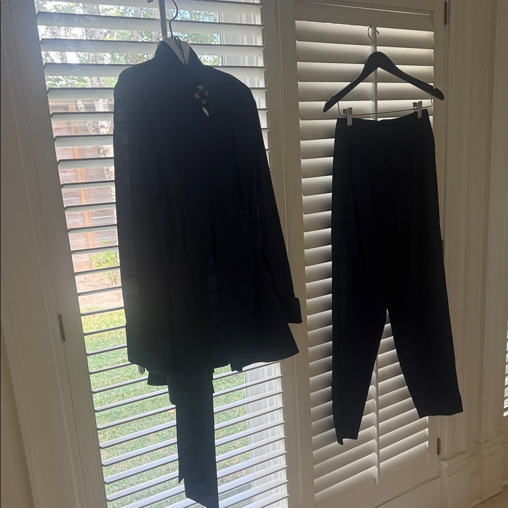 Andrea Jovine purple silk pants suit